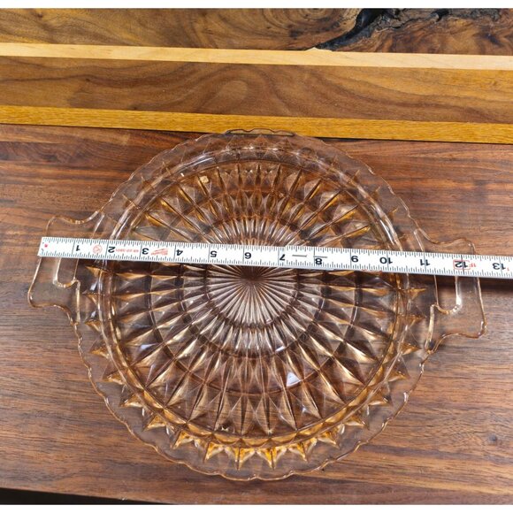 Vintage Amber Glass Serving Tray With Handles & Starburst Design - Picture 2 of 6